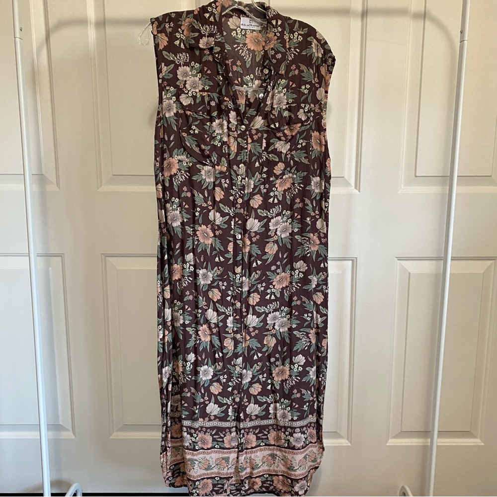 The Fox and The Mermaid 100% rayon Indonesian floral print resort shirt dress XL